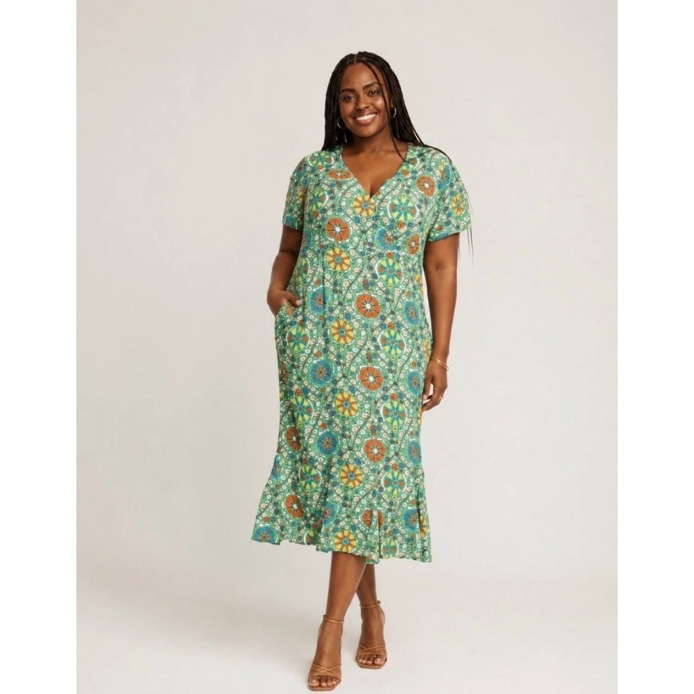 Rhode x Target Green Zinnia Floral Print Midi Dress Pockets Womens Plus Size 24